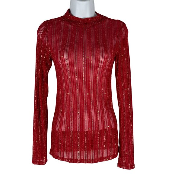 Blue b. Collection Womens Red Shimmer Long Sleeve Top Size S - Picture 1 of 5